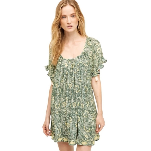 Anthropologie Marina Silk Chemise Green Floral Printed Dress Size XS\S - Picture 1 of 5
